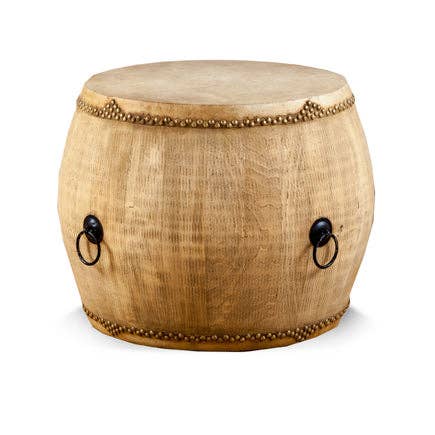 Asian Accents - Wholesale Side Table - Leather Top Wooden Drum Table Natural