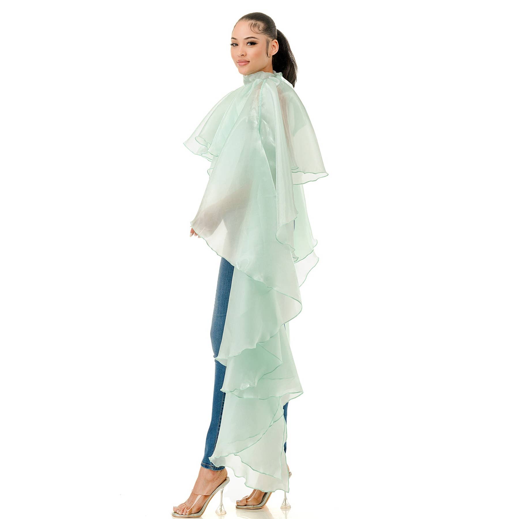 Black Pearl Clothing - Wholesale Blouse - Women's - Ruffled Extended Long Flare Sleeves Organza Blouse1