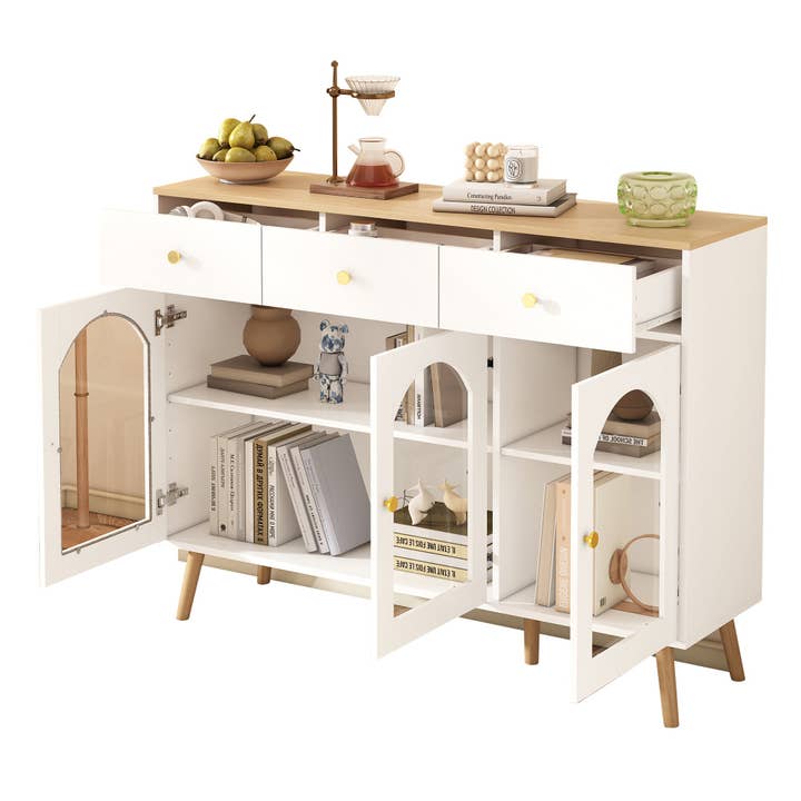 Urban Meuble - Wholesale Cabinet - White wood-effect sideboard with 3 drawers and 3 arched doors GIBBOUSARC17