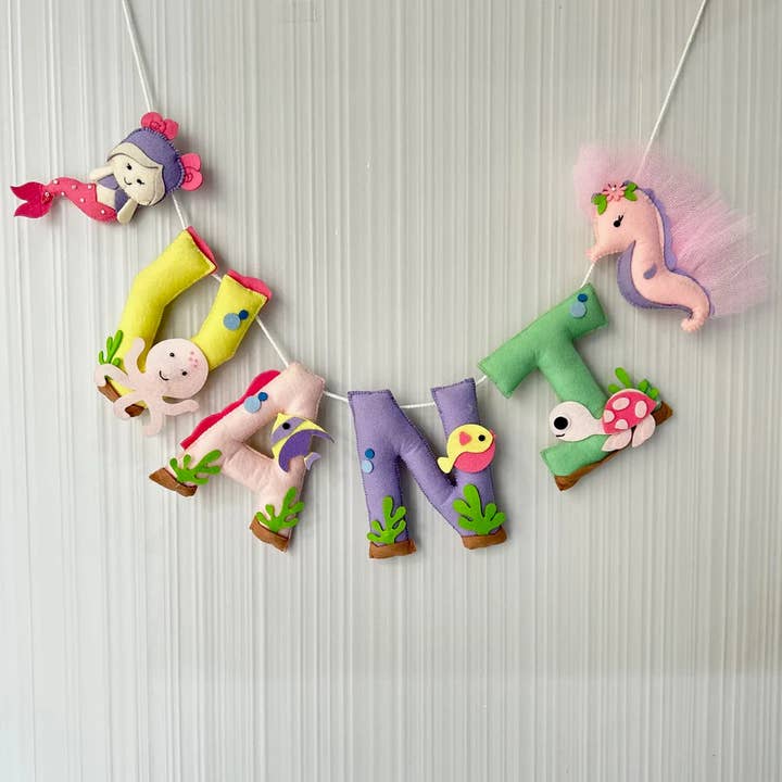 Pink Mermaid Name Bunting/Garland for wholesale by Ash and Vi
