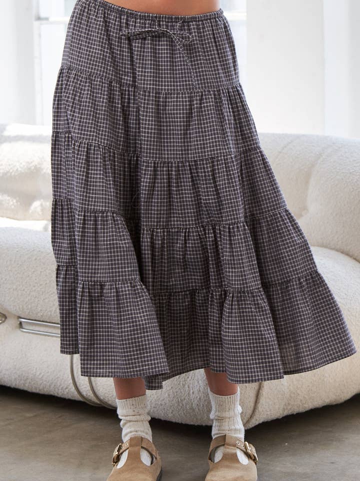 Black Gingham Elastic Waistband Skirt for wholesale by In The Beginning