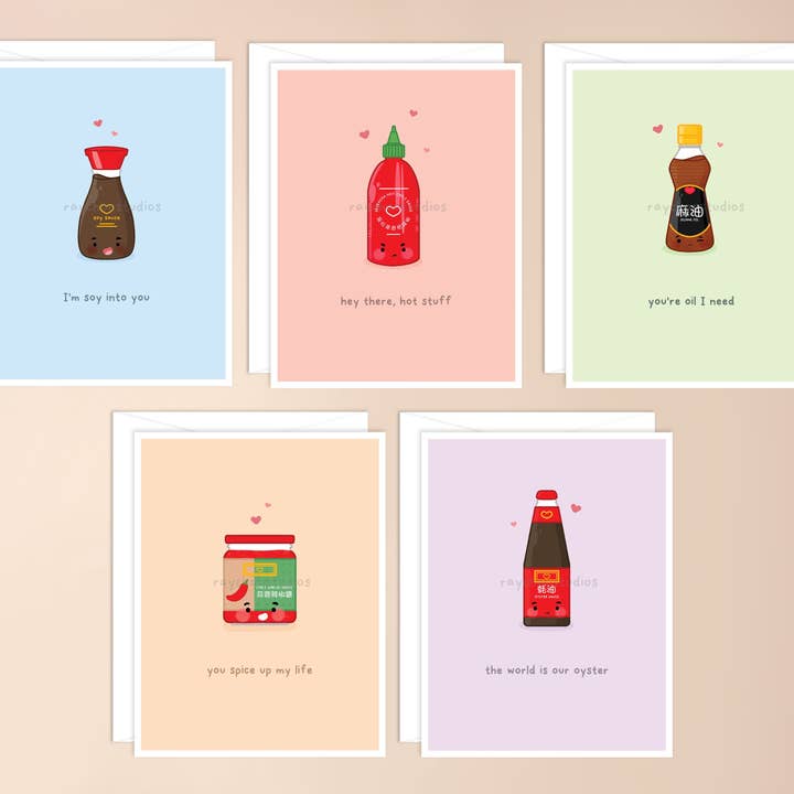 Asian Sauces 1 Assorted Greeting Card Boxed Set for wholesale by Raychoo Studios Inc.