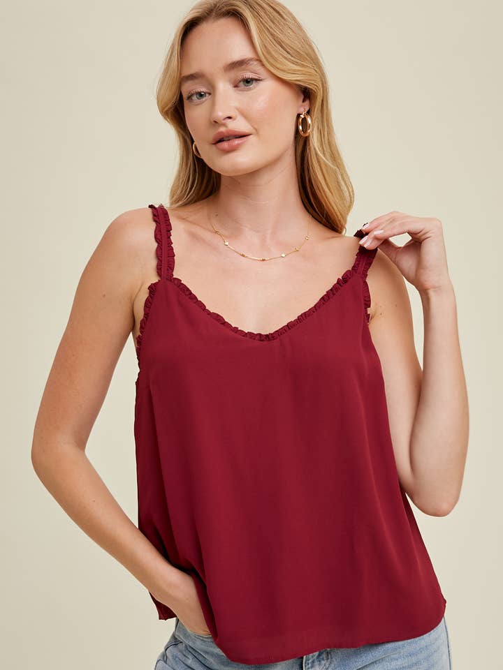 RUFFLE STRAP DETAIL CAMI / WL22-7235 for wholesale by Wishlist Apparel