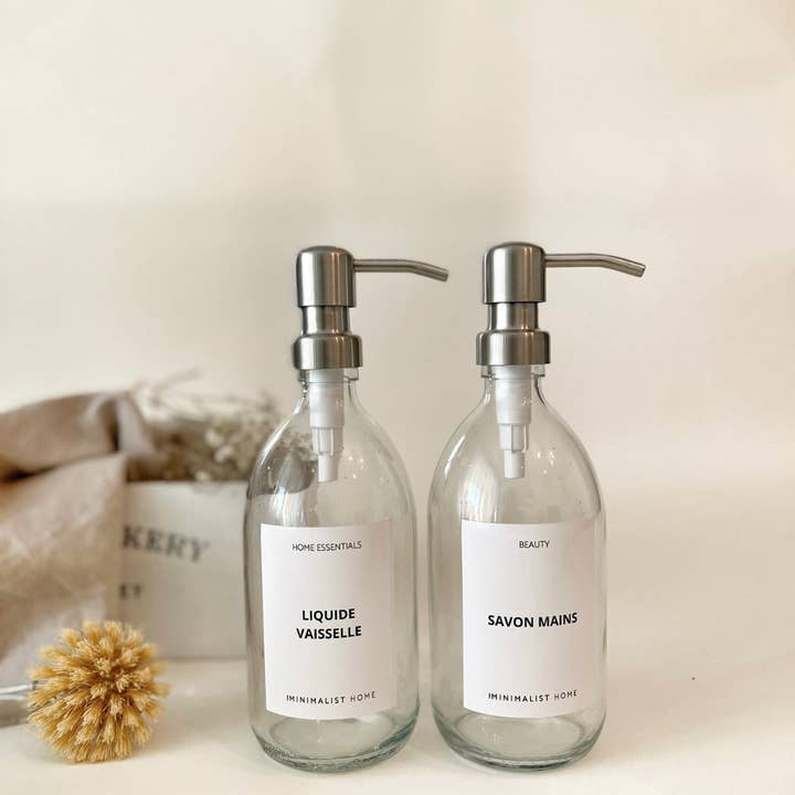 The Minimalist Home – wholesale Tvåldispenser – Genomskinlig glas tvålpump för kök – 500 ml - Tillverkad i Frankrike