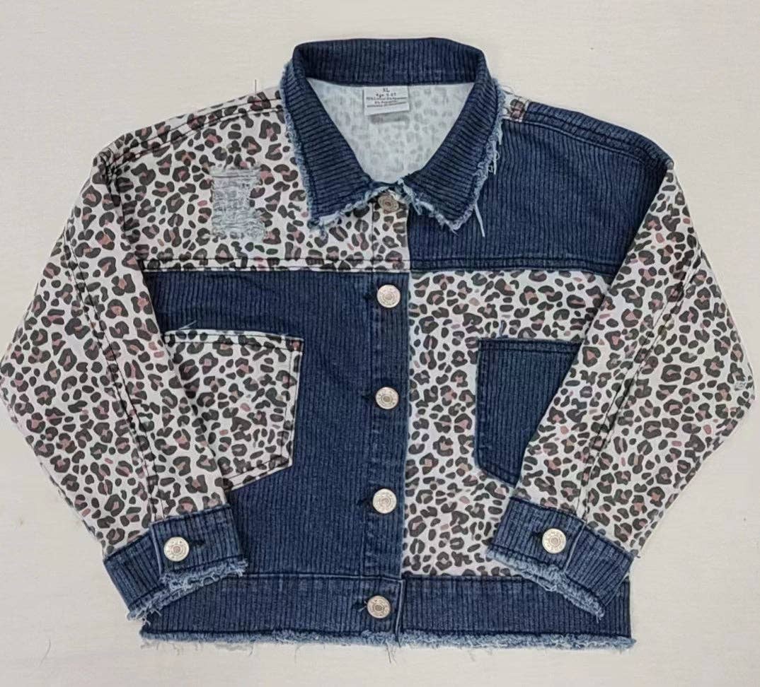 Aier Wholesale - Wholesale Denim Jacket - Kids - Baby Girls Denim Leopard Patchwork Long Sleeve Jackets Cardi1