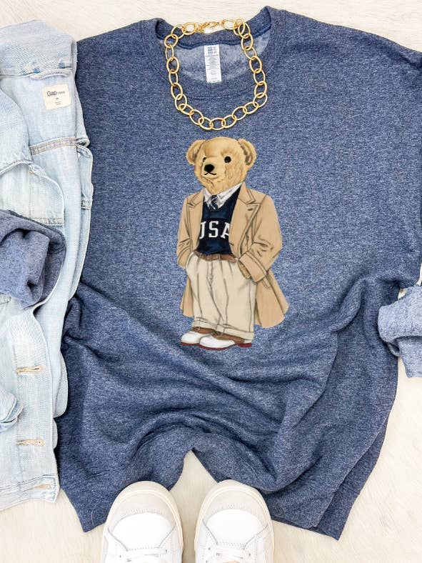 Hart and Hollow - Wholesale Graphic Sweatshirt - Women's - Trendy Bear Sweatshirt
