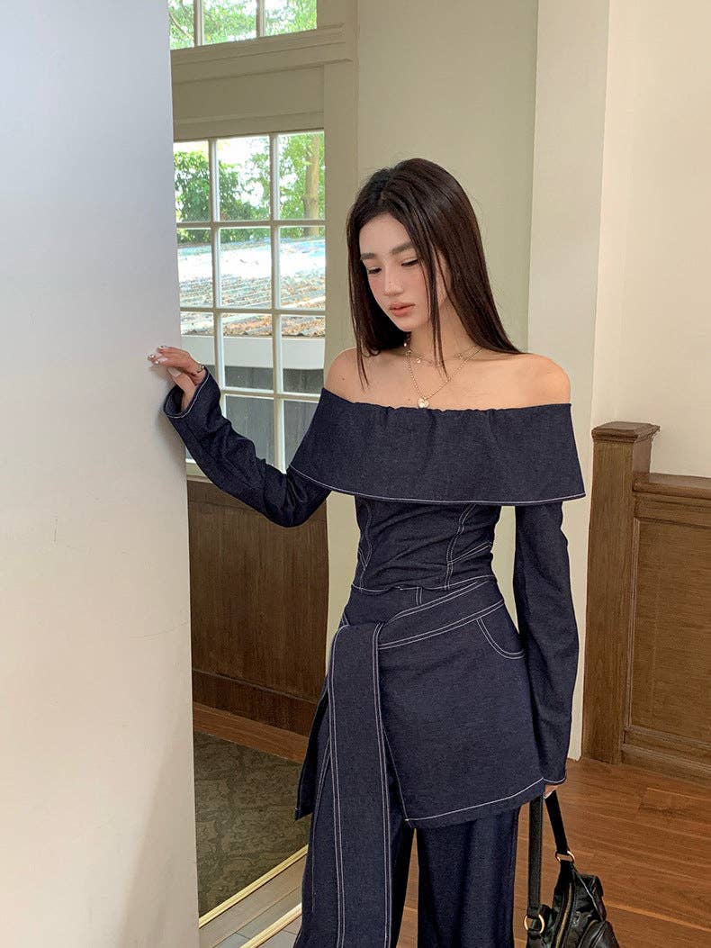 Marayn – wholesale Top & pants set (NOT Loungewear) – Women's – Retro Cowgirl Chic OffShoulder Top  WideLeg Set12