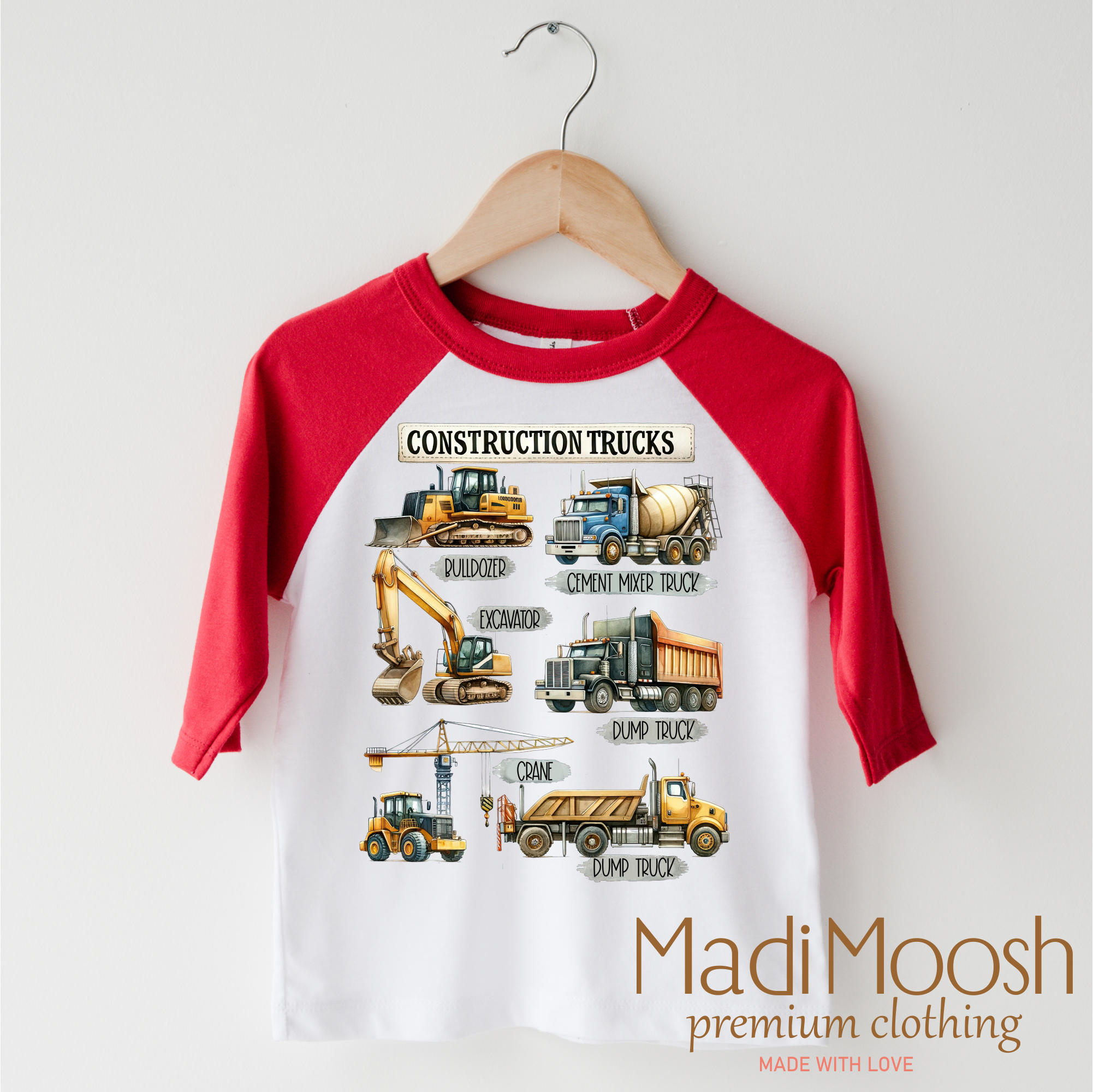 Madi Moosh - Wholesale Screen Printed T-Shirt - Kids - Construction Trucks Shirt - Excavator Tee2