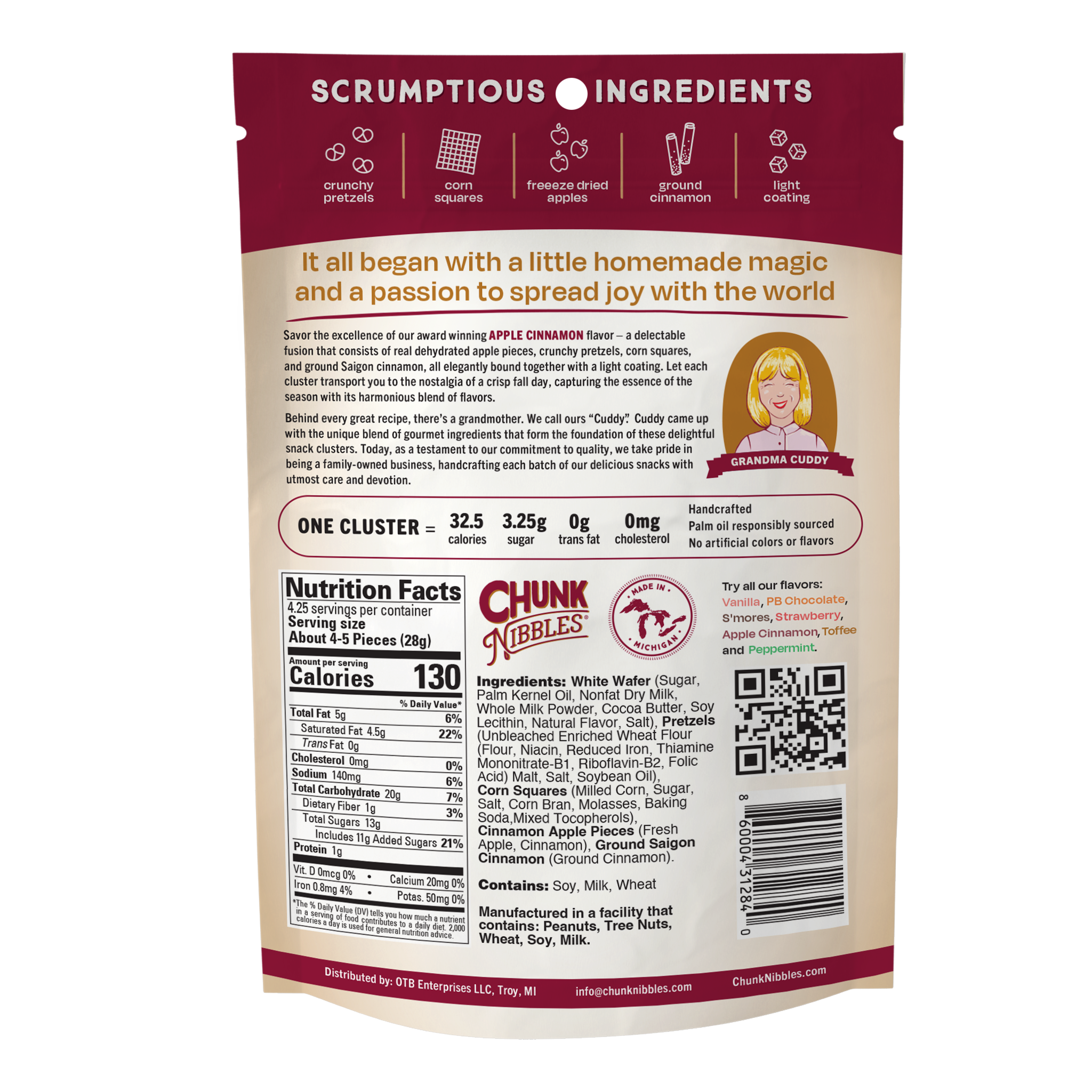 Chunk Nibbles – Engroshandel Saltkringler – Æble Kanel Bidder 120g Pose6