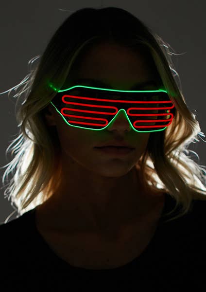 KBW Global Corp. – wholesale Sunglasses – Unisex – Red & Green EL Wire Light-Up Shutter Shades0