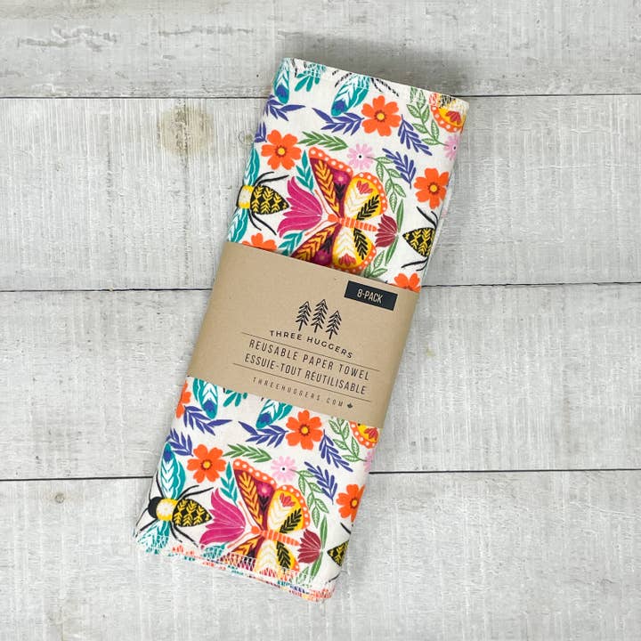 Serviettes en papier réutilisables - Abeilles et papillons pour la vente par Three Huggers