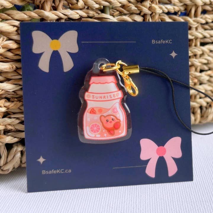 Kirby Acrylic Phone Charm yakult Keychain | Handmade Charm | Cute Sanrio Gift for wholesale by BsafeKC