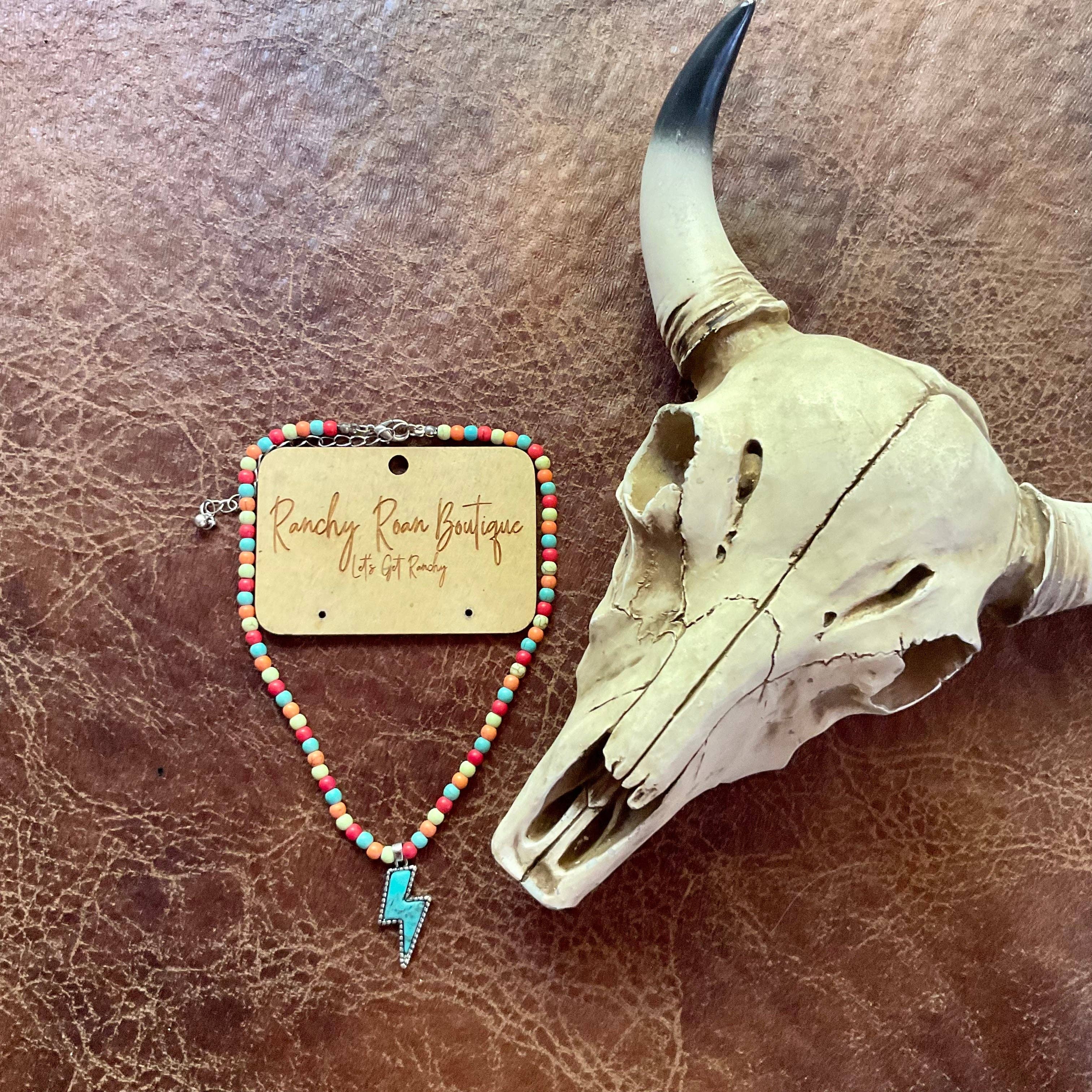Ranchy Roan Boutique - Wholesale Choker/Collar - 4mm Bead with Thunder Pendant Multi Color Choker1