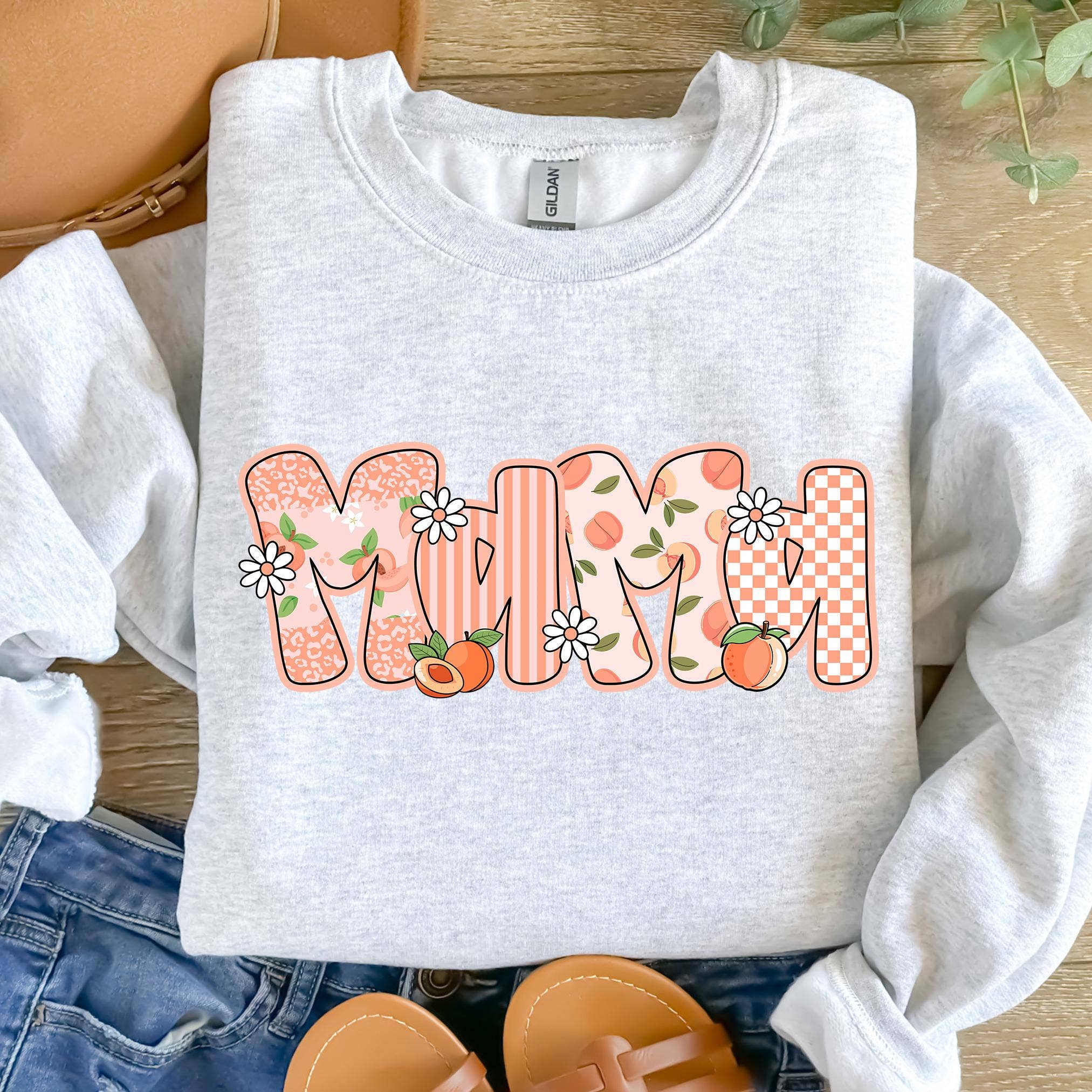 NVC Ecommerce LLC - Wholesale T-Shirt (Graphic) - Women's - Preppy Mama Peach Shirt, Cute Peach Floral Mama Sweatshirt2