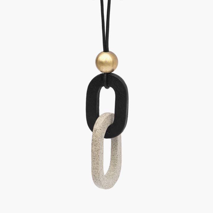 Leather + Ceramic + Brass Link Necklace for wholesale by Sylvan Park