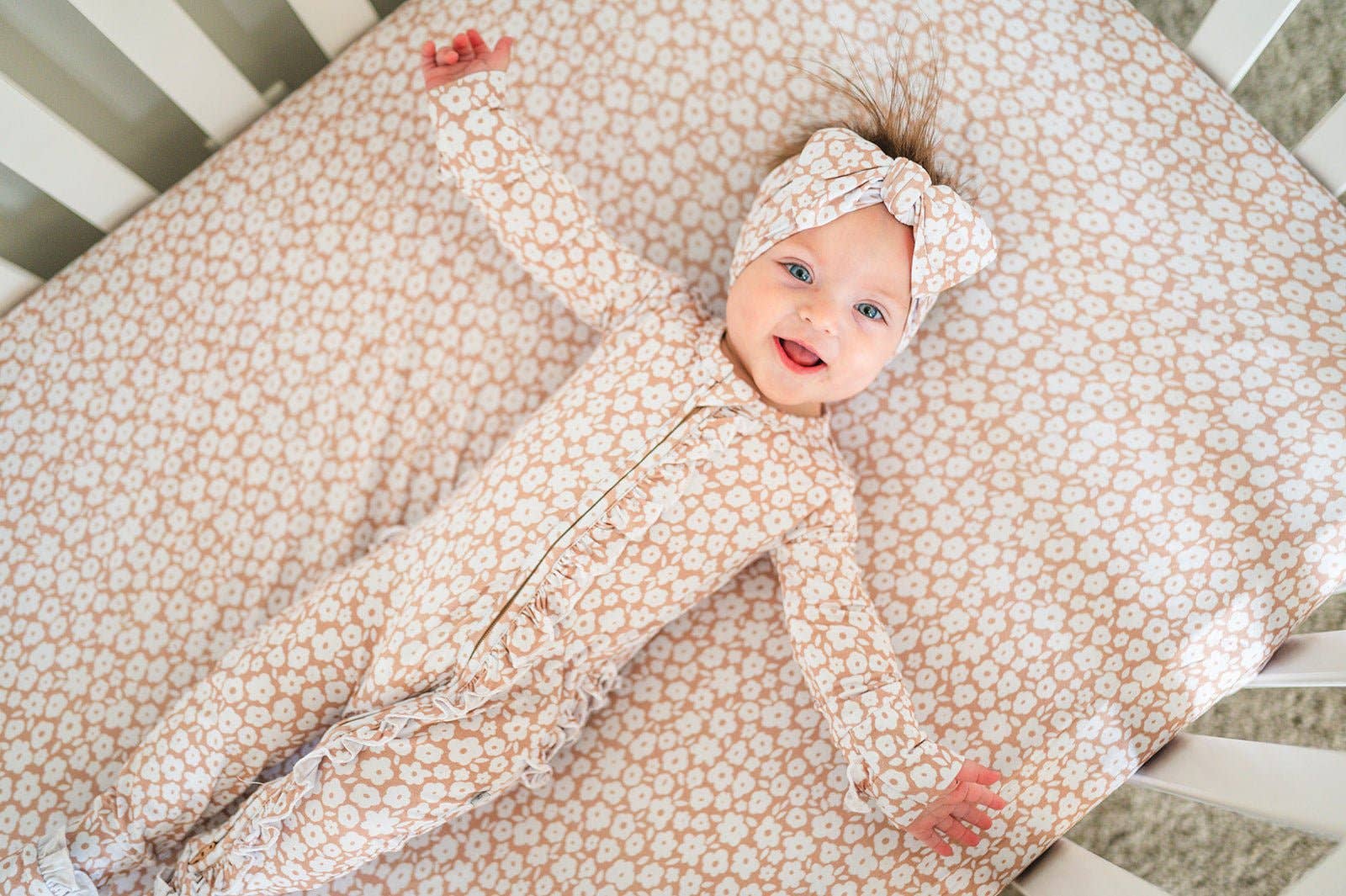 Harp Angel Boutique - Wholesale Cot/Crib Sheets - Bamboo Fitted Crib Sheet - Mocha Ditsy Floral5