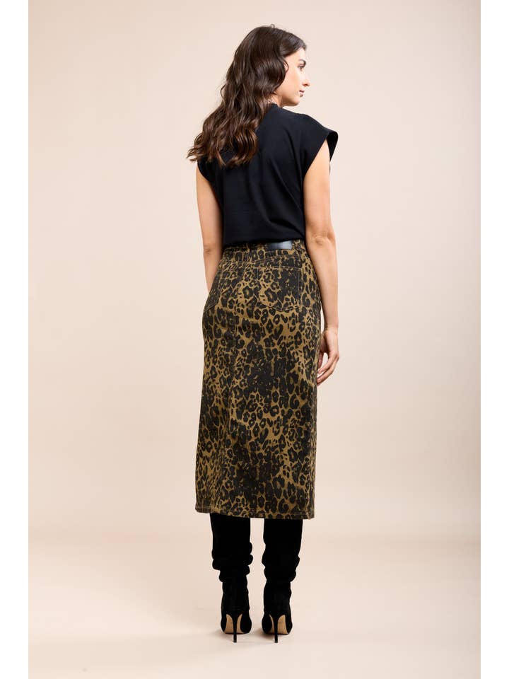 Kaki Toxik3 jupe crayon imprimé léopard fente avant for wholesale on Faire1