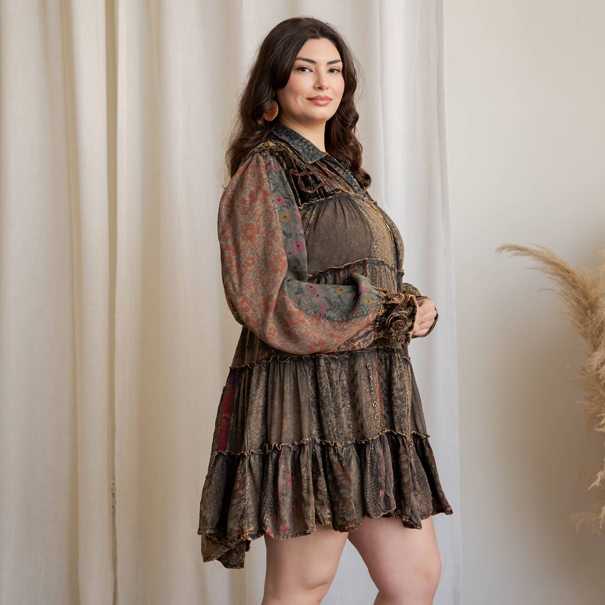Young Threads - Wholesale Dress - Women's - Artisan Embroidered Jhabla Shirt Dress in Mixed Motifs PLUS7