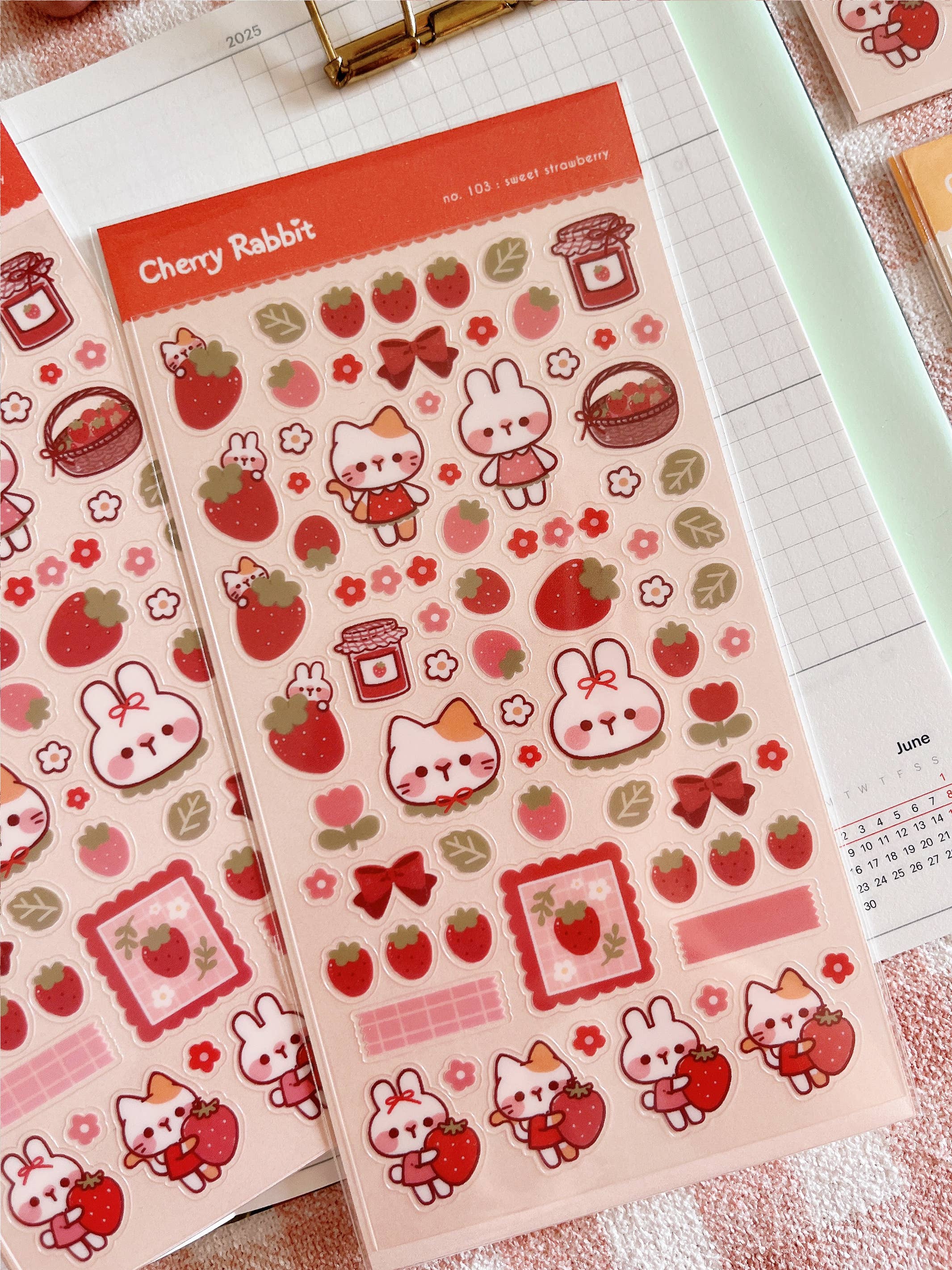 Cherry Rabbit - Wholesale Sticker - Sweet Strawberry Sticker Sheet no.1031
