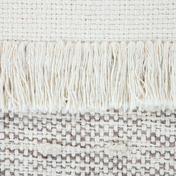 White Brown Ivory and Beige Farmhouse Chic Shag Textured Pouf Ottoman for wholesale on Faire