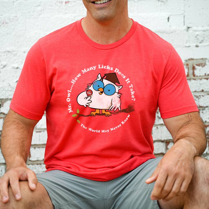 Tootsie Iconic Mr. Owl Heather Red Tee for wholesale on Faire4