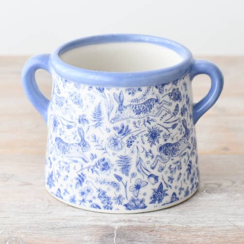 Floral Hare Blue Pot, 15cm for wholesale by Gainsborough Giftware x Portland Living