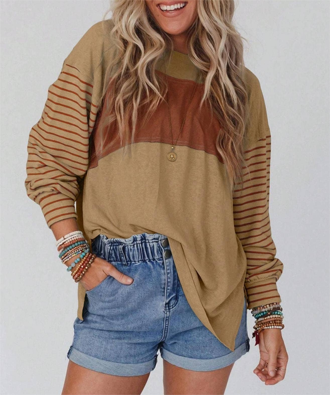 Rosa Clothing - Wholesale Tunic - Women's - Colorblocked sloucy striped long-sleeved top17