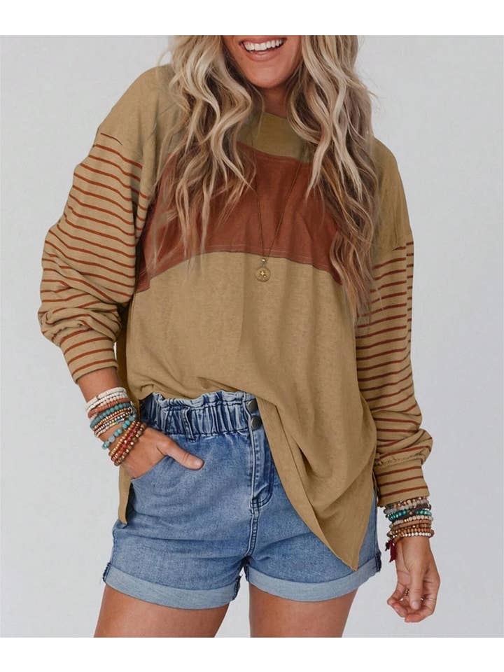 Rosa Clothing - Wholesale Tunic - Women's - Colorblocked sloucy striped long-sleeved top17