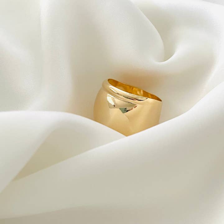 Housegoldjewelry - Vente Anneau/bague à empiler - Bague à bande épaisse, bague vintage en or, bague à cigares ronde, bague remplie d'or 18 carats, bague déclaration, bague empilable, bague large en or4