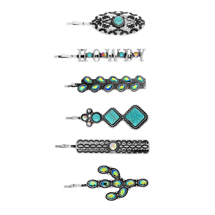 SP Sophia Collection - Wholesale Hair Pin - 6-Piece Western Theme Turquoise Hair Pin Set