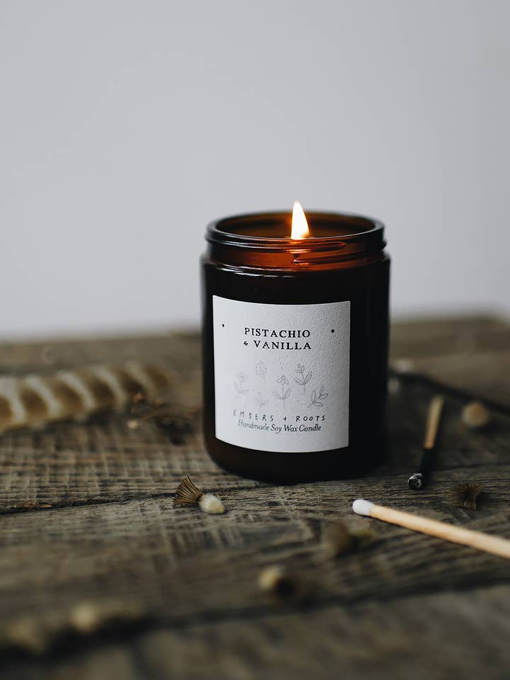 Pistachio & Vanilla Soy Candle for wholesale by Embers & Roots
