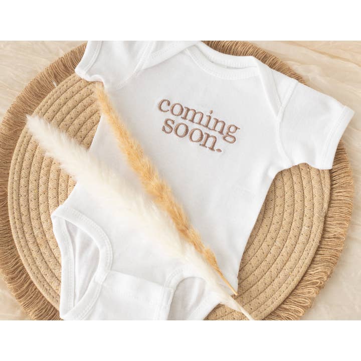 Embroidered Newborn Onesie/Tshirt for Pregnancy Announcement for wholesale by Nunu's Studio