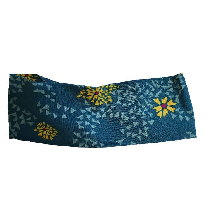 Dandelions on Teal for wholesale by HappyAK Handmade Headwear and Neckwear