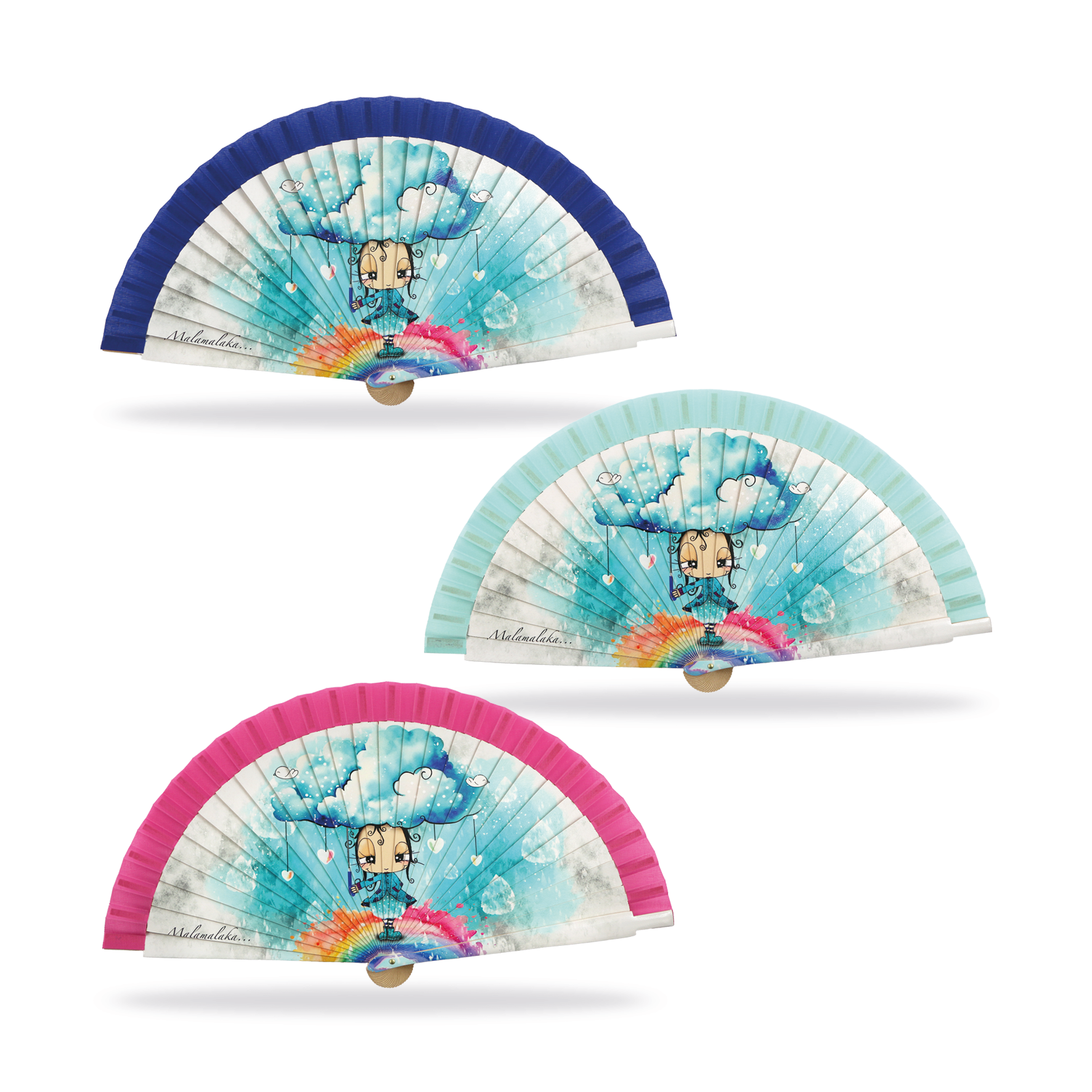 Cuatrogotas - Wholesale Party/Paper Folding Fan - Malamalaka Fan, made of natural wood WATER. Ref-M31150