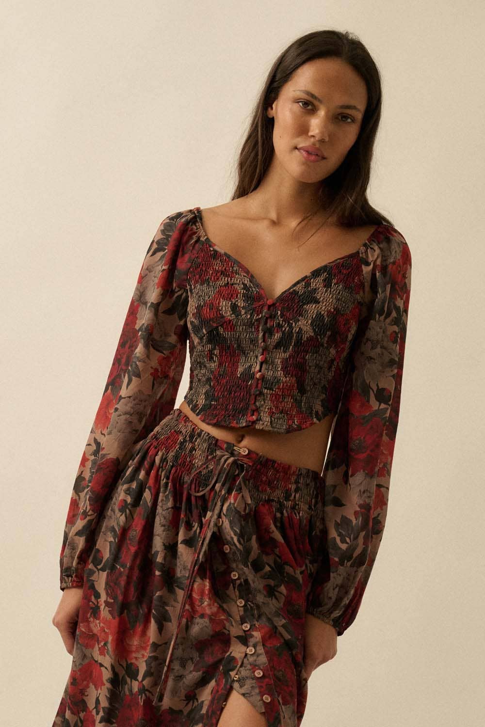 Promesa USA - Wholesale Blouse - Women's - Floral-Print Smocked Sweetheart Corset Peasant Top14