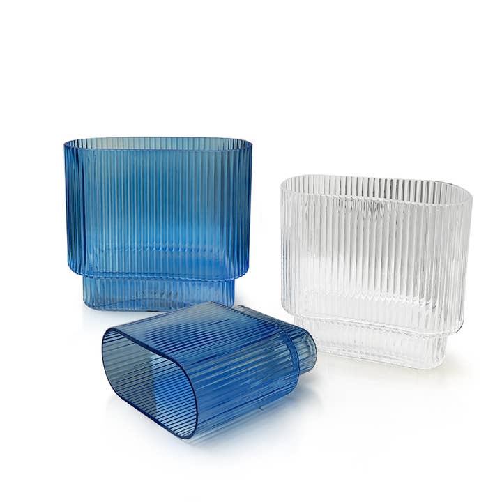 Galore Home - Vente Vases - Vase en verre côtelé ovale (H-8", D-8"x 3,75")6