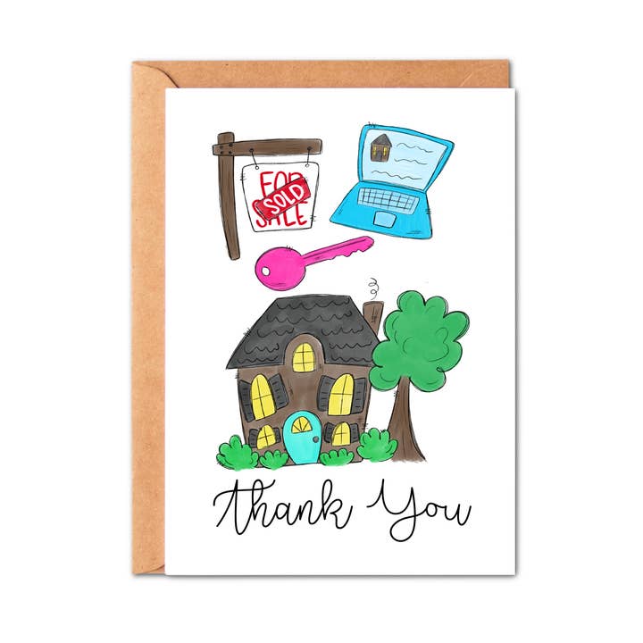 Realtor Hand Drawn Watercolor Thank You Card for wholesale by Simply Crafty
