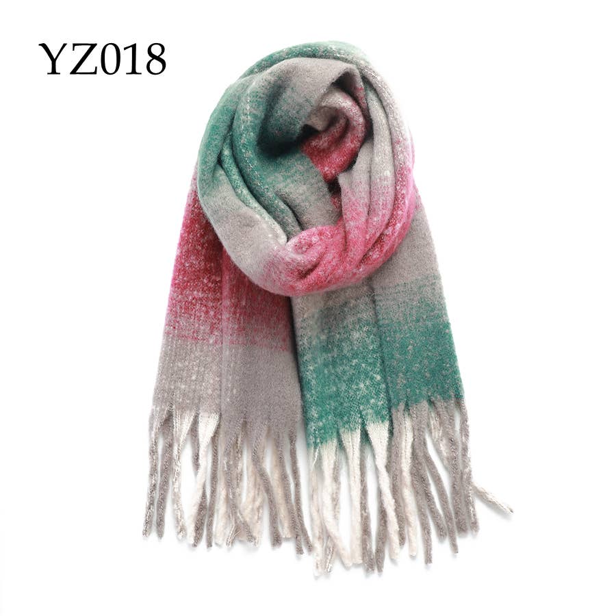 Adorro - Wholesale Scarf - Women's - Soft Chunky Oblong Multi Color Plaid Fleece Scarf5