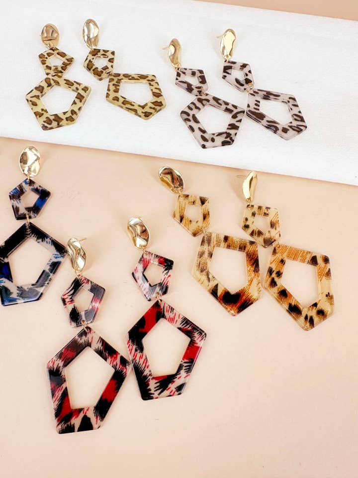 Brincos pendentes de resina com padrão leopardo por atacado de D Bijoux