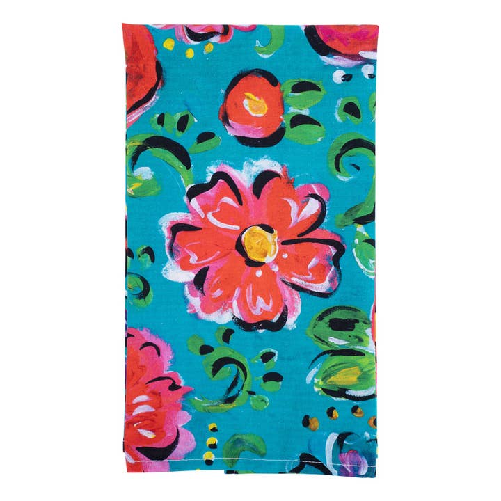 Turquoise Floral Tea Towel for wholesale by Glory Haus