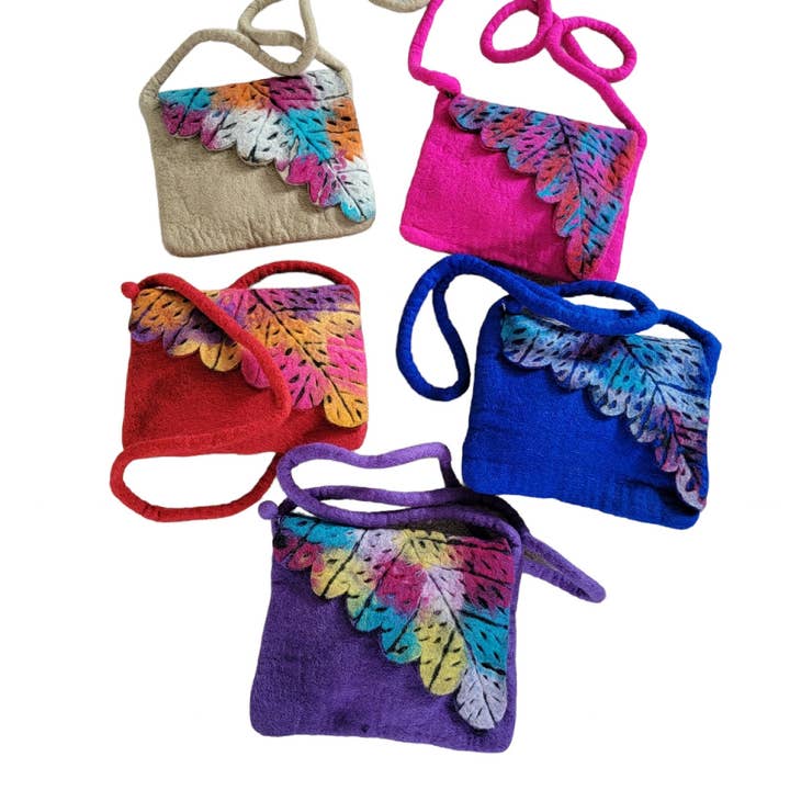 Evergreen Guardian Imports - Wholesale Crossbody Bag - Women's - BA653 Wool Felt Bag Small Leaf Feather