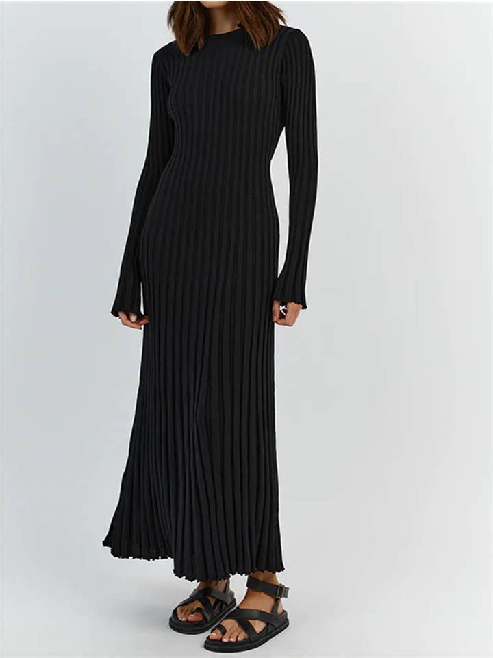 Sweetkama - Wholesale Dress - Women's - Ladies Round Neck Long Sleeves Knit Midi Dress FQD20071
