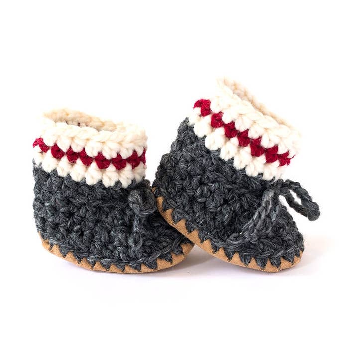 Dark Lumberjack- soft sole slip-on stay-on wool booties for wholesale by Huddy Buddies