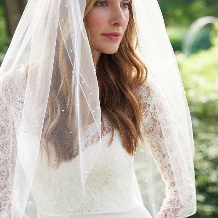 Dareth Colburn Designs - Wholesale Veil - Women's - Scattered Pearl with Pencil Edge Veil