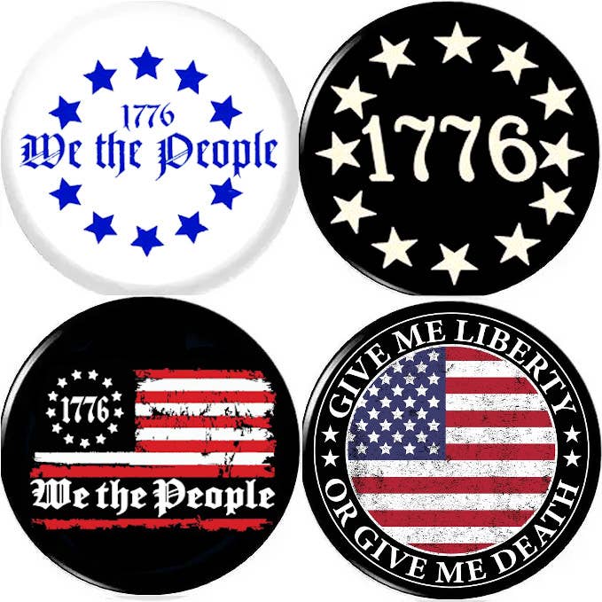 Juego de alfileres grandes de 1776 x 4 pulgadas (57 mm), EE. UU., Estados Unidos, 4 de julio para venta al por mayor de Pinbax Express