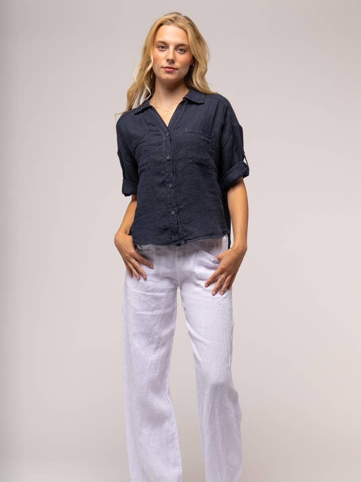 Chemise courte en lin français pour la vente par LINEN LUV