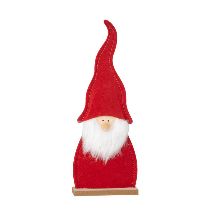 A29598: Red felt gnome,wht beard,wd base,12in for wholesale by Silver Tree Home & Holiday
