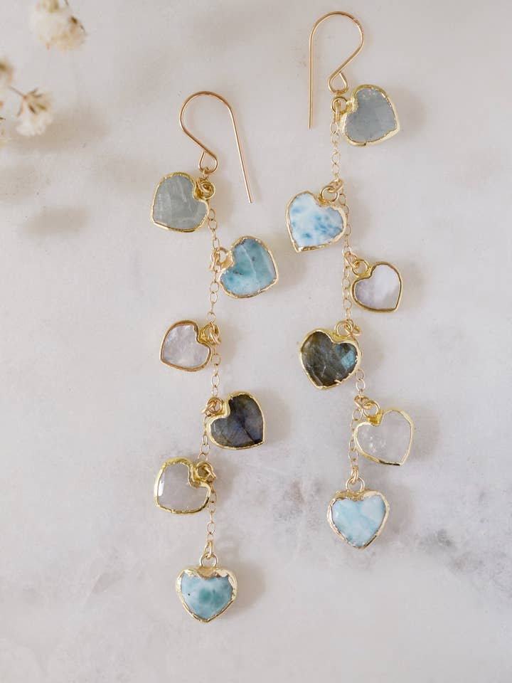 Long Blue Heart Earrings for wholesale by GEMNIA