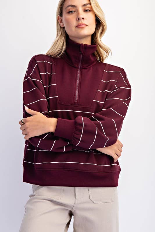 Sunday Morning - Vente Sweat-shirt – femme - T7299PL37 PULL À COL MONTANT À RAYURES ET FERMETURE ÉCLAIR DE GRANDE TAILLE 21