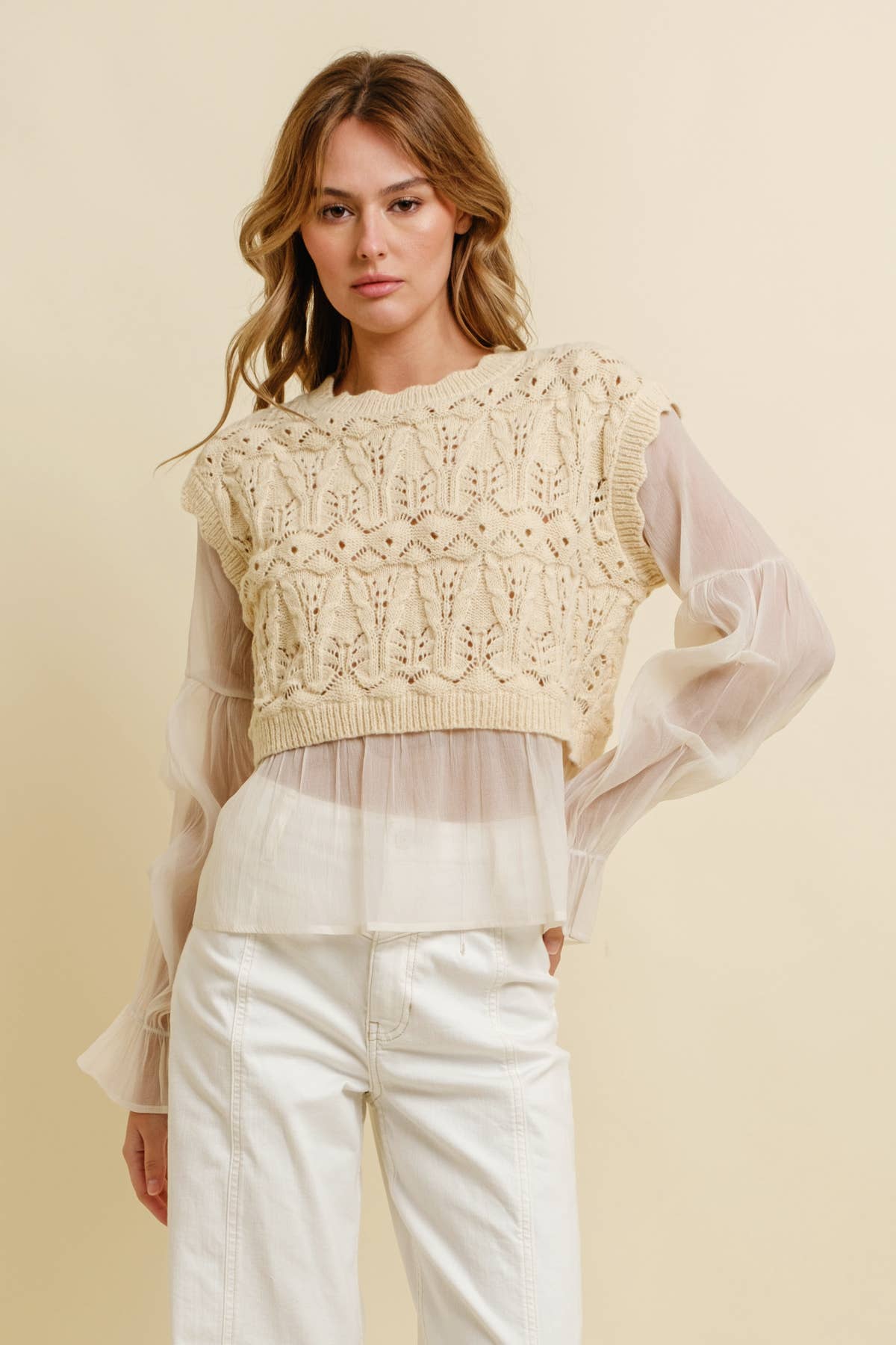 Cloud Ten - Wholesale Knit Top - Women's - CSW11746A - CROCHET LAYERED TOP6